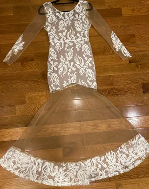 Love Triangle PURE GLAMOUR Nude&White Lace backless Formal maxi Dress-Size Small thumbnail 10