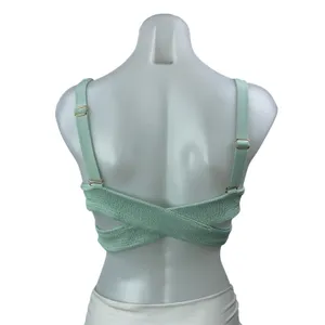Pilyq Azura Light Green Sleeveless Smocked Adjustable Bikini Top Swimwear Size L thumbnail 3