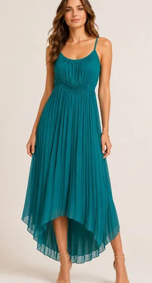 Current Air Teal Pleated Midi Dress with Spaghetti Straps large‎ thumbnail 1