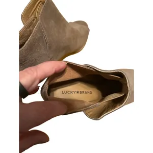 Lucky Brand Womens Taupe Suede Peep Toe Wedge Booties Open Toe Ankle Boots‎ 10M thumbnail 6