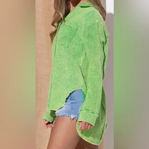 NWT Washing Wrinkled Green Gauze Button Down Shirt Size M thumbnail 3