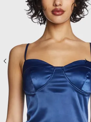 Dollskill Satin Mini Dress in Royal Blue - Sleek Women's Slip Dress thumbnail 3