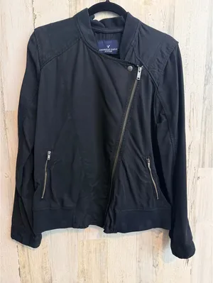 American Eagle Women’s XL Black Lyocell Moto Jacket Asymmetrical Zip thumbnail 7