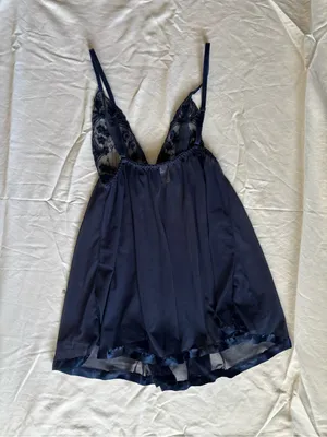 Navy Blue Lace Babydoll Nightie with Satin Bow thumbnail 6