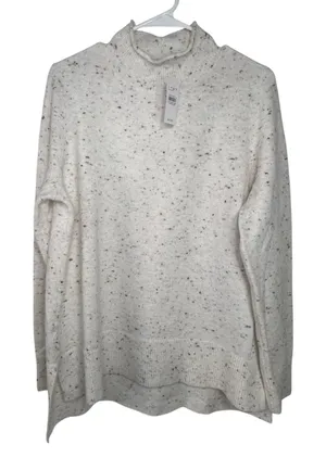 LOFT Mock Neck Flecked Confetti Sweater Womens Large Cream Cozy Pullover NWT thumbnail 1