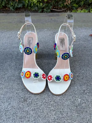 Valentino medallion beaded floral lucite-heel leather sandal size 37 thumbnail 4