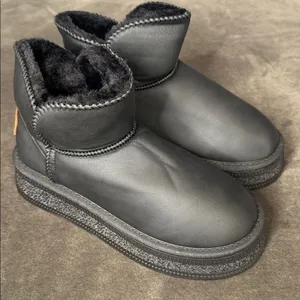 Women’s Black Mini Platform Ankle Boots Faux Fur Lined Size 7.5 (EU39) NEW thumbnail 1