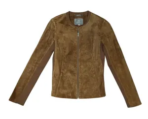 Soia & Kyo Brown Suede‎ Zip Jacket Ribbed Knit Slim Fit XS Chic Moto Minimalist thumbnail 1