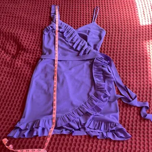 Handmade One-of-a-Kind Purple Chiffon Ruffle Wrap Mini Dress Vintage Fabric thumbnail 7