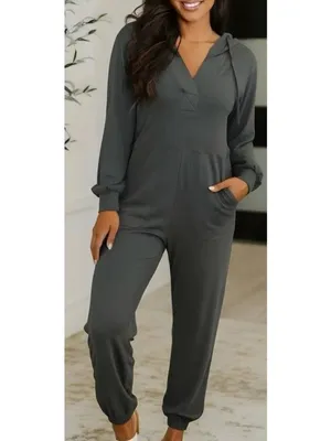 MONO B Marty Gray Hooded Jumpsuit Size Large NEW NWT thumbnail 3
