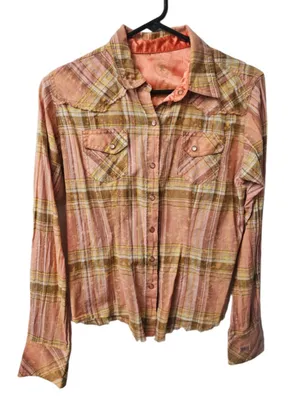 Wrangler 20X Ultra Fit Western Button Down Shirt Size S Pink Brown Plaid thumbnail 1