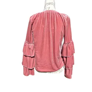 MISA‎ Los Angeles Harlow Top Dusty Rose Velvet Ruffle Sleeve Tassel Blouse Small thumbnail 5