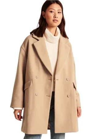 Abercrombie & Fitch Wool blend oversized boxy light brown tan coat sz Medium thumbnail 1