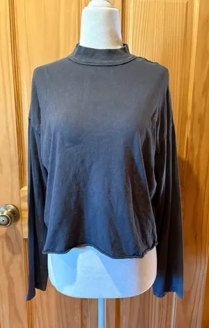 Aerie Washed Black Long-Sleeve Mock Neck Crop Top XS thumbnail 1
