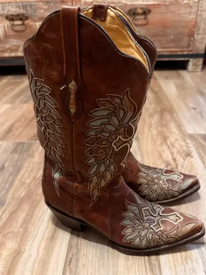 Rock N Soul Couture Turquoise Cross Wings Handmade Women's Cowboy Boot thumbnail 1