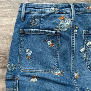 DRIFTWOOD Blue Floral Embroidered Cropped Jeans Royce Straight Leg Cargo Denim thumbnail 6