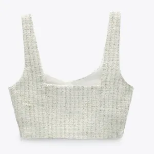Zara Tweed Corsety Bustier Cropped Tank Top Blue White Size XS thumbnail 7