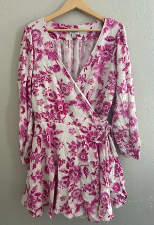 Premier Amour Floral Wrap Mini Dress White Pink Casual Formal Summer 14 thumbnail 1
