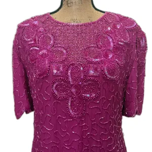 Vintage 80s Scala Beaded Sequin Cocktail Party Dress Fuschia Pink Size‎ PXL thumbnail 2