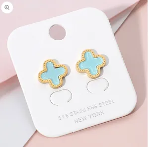 Turquoise Stainless Steel Quatrefoil Stone Cluster Stud Earrings thumbnail 1