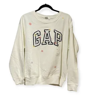 Gap Women Cream Floral Embroidered Logo Crewneck Sweatshirt Medium NWT 1172777 thumbnail 1