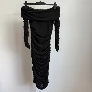 House of CB Black Ruched Mesh‎ Off Shoulder Long Sleeve Bodycon Dress thumbnail 12