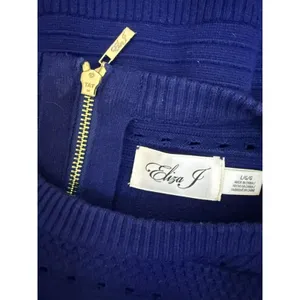 Eliza J Navy Textured Knit Fit and Flare Sweater Dress SzL thumbnail 6