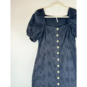 Free People Womens Dress Black Daniella Eyelet Mini Puffed Babydoll Boho Size 8 thumbnail 5