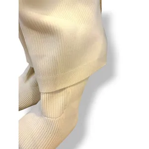 Cream Ribbed Knit Thigh High Boots Square Toe Stiletto Heel Size 9 thumbnail 4