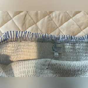 Francesca’s Blue and white stripped skirt with gold accents thumbnail 3