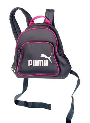 Puma Mini Backpack Gray Pink Logo School Travel‎ Bag Zippered Pockets Compact thumbnail 1