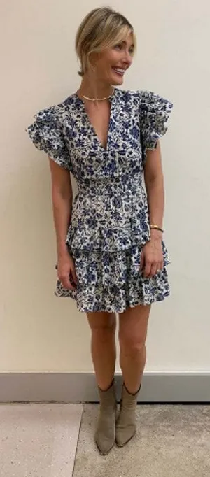 Love The Label Isla Smocked Tie-Back Ruffle Mini Dress XS Boho Date Floral‎ thumbnail 1