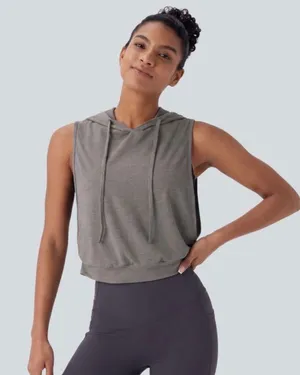 Halara NWT Sleeveless Cropped Hoodie Heather Gray Athletic Tank M thumbnail 1