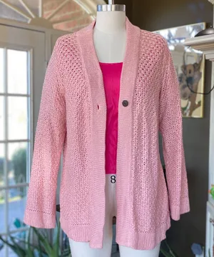 Vintage 1990s Knit Pastel Pink Cardigan thumbnail 1