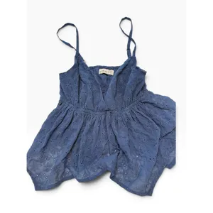 Hollister Blue Eyelet Floral Cami Top Surplice Peplum Empire Waist XS thumbnail 3
