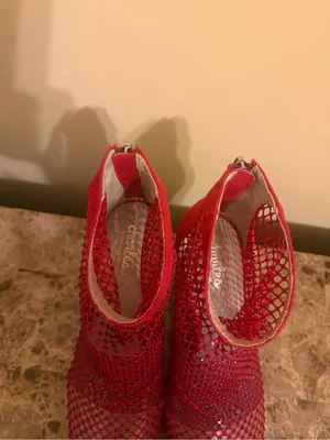 Charles By Charles David Red Mesh Sparkly Pointed Toe Ankle Boots thumbnail 3