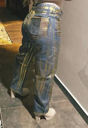 Metallic Gold Foil Denim Size M thumbnail 3