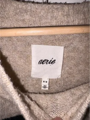 Aerie unREAL Womans M Ultra Soft Beige and Black Striped Pullover Sweater Medium thumbnail 5