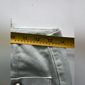 Zara Wide Leg Cropped Jeans Gold Button Front Pockets in Mint Green 4 thumbnail 7