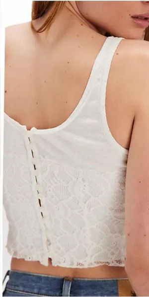 Free People Lace Tank Top M Reversible White Button Front Boho Crop thumbnail 1