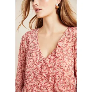 Maeve Anthropologie Sirena Ruffled Tunic Puff Sleeve Ruffle Dress Size Medium‎ thumbnail 3