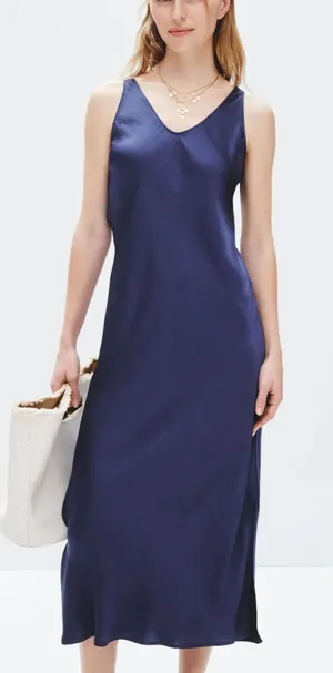 Nic+Zoe Blue Slip Midi Dress XS Tank Bias Cut Cocktail Minimalist Designer $158 thumbnail 1