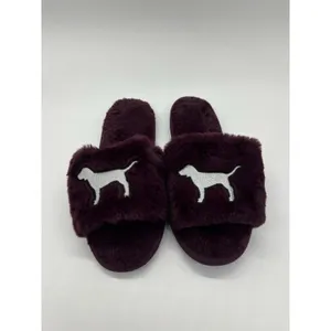 PINK Victoria's Secret Shoes Womens Size 9.5 Purple Furry Slide Slippers Logo thumbnail 2