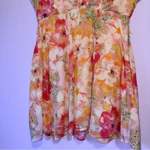 Free People Freddy Pink Floral Print Short Sleeve Tie Mini Dress S Babydoll Boho thumbnail 4