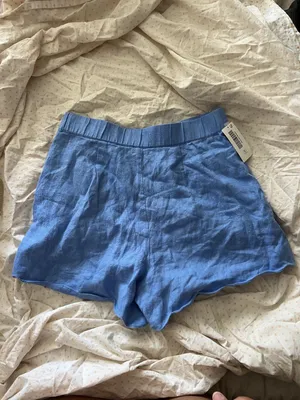 Abercrombie & Fitch Premium Linen Scallop-Hem Tailored Short 28 Blue thumbnail 7