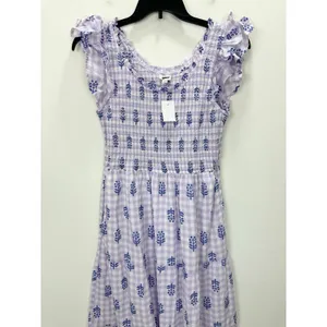 J.Crew Tall Ruffle Sleeve Smocked Midi Dress Printed Cotton A Line Large NWT thumbnail 5
