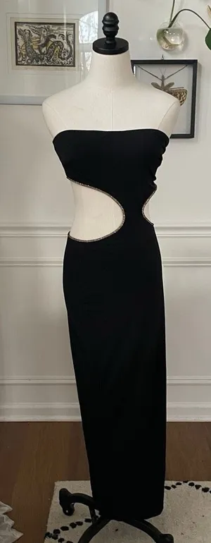 NWT Saints & Secrets Dress Gown Cut Out Strapless Black Copper Bling M thumbnail 1