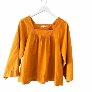 Madewell Blouse Square Neck Mustard Flared Sleeves Boho SZ L #2637 thumbnail 3