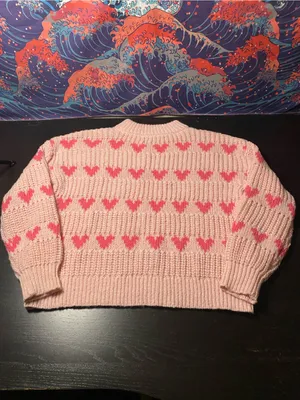 Women's Pink Heart Pattern Crewneck Sweater Size M thumbnail 5