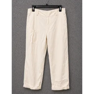 Armani Exchange Women Pants 34 Regular Ivory Linen Blend Cargo Straight Leg thumbnail 2